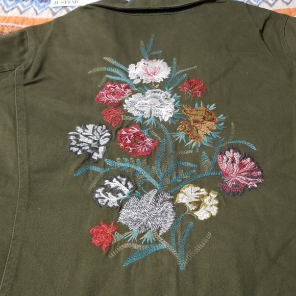 JustFab Embroidered Army Jacket Dark Olive L, XL - Picture 2 of 8